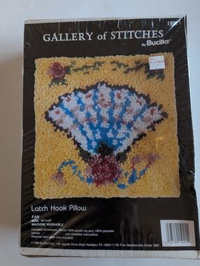 Gallery Of Stitches By Bucilla Latch Hook Pillow Fan Design #15021 Vintage New